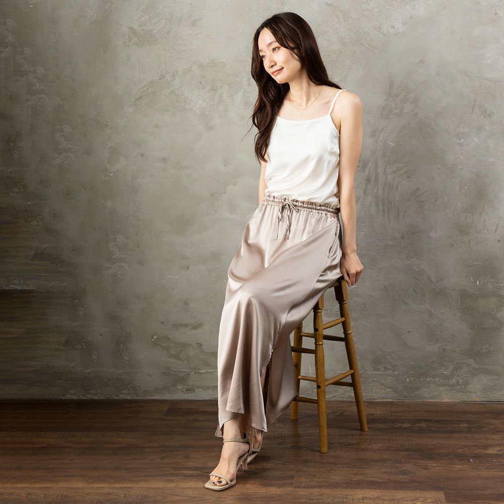 【お得な上下セット】シルク サテンストレッチ トップス＆スカート 上下セット 日本製 19匁