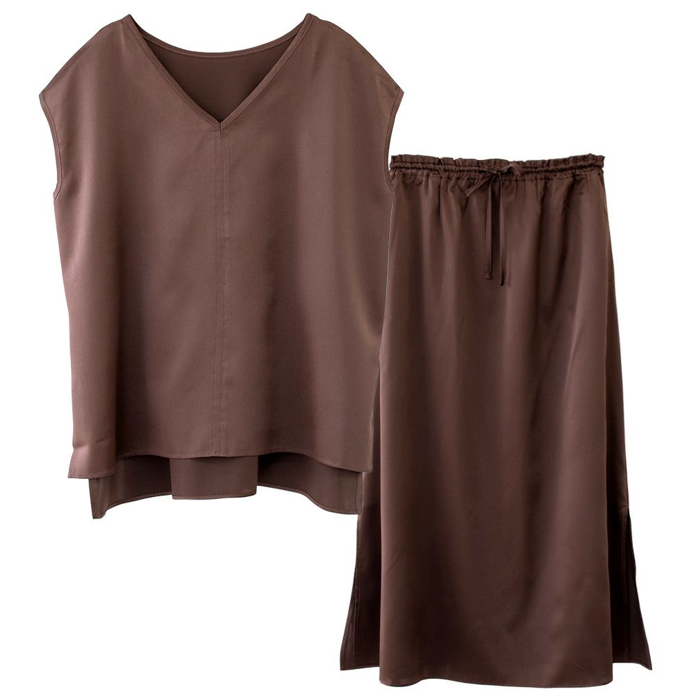 【お得な上下セット】シルク サテンストレッチ トップス＆スカート 上下セット 日本製 19匁