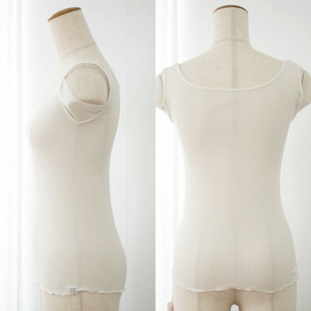 シルク100% 薄テレコ 汗取り付きタンクトップ 日本製