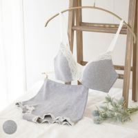 カップ裏シルク モールドカップ ノンワイヤーブラジャー＆コットンリブ ショーツ 上下セット