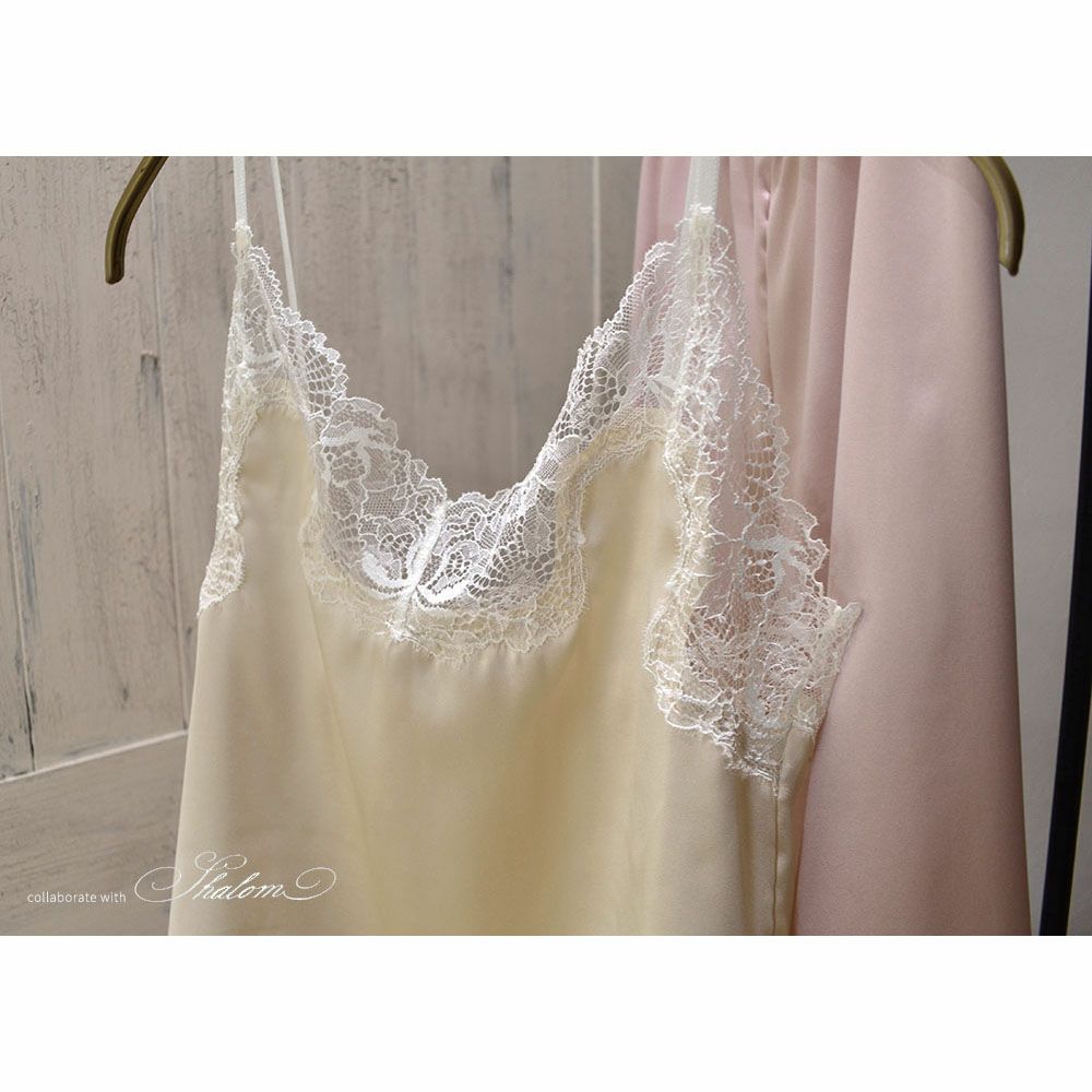 シルクサテン レース付きキャミソール 日本製