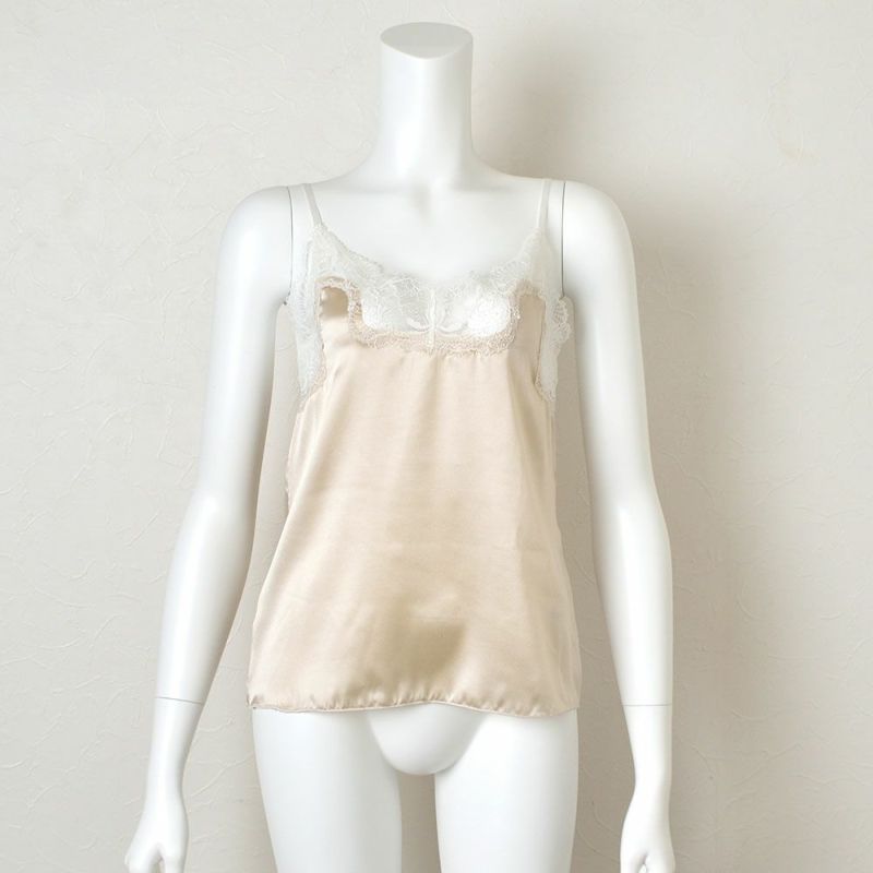 シルクサテン レース付きキャミソール 日本製
