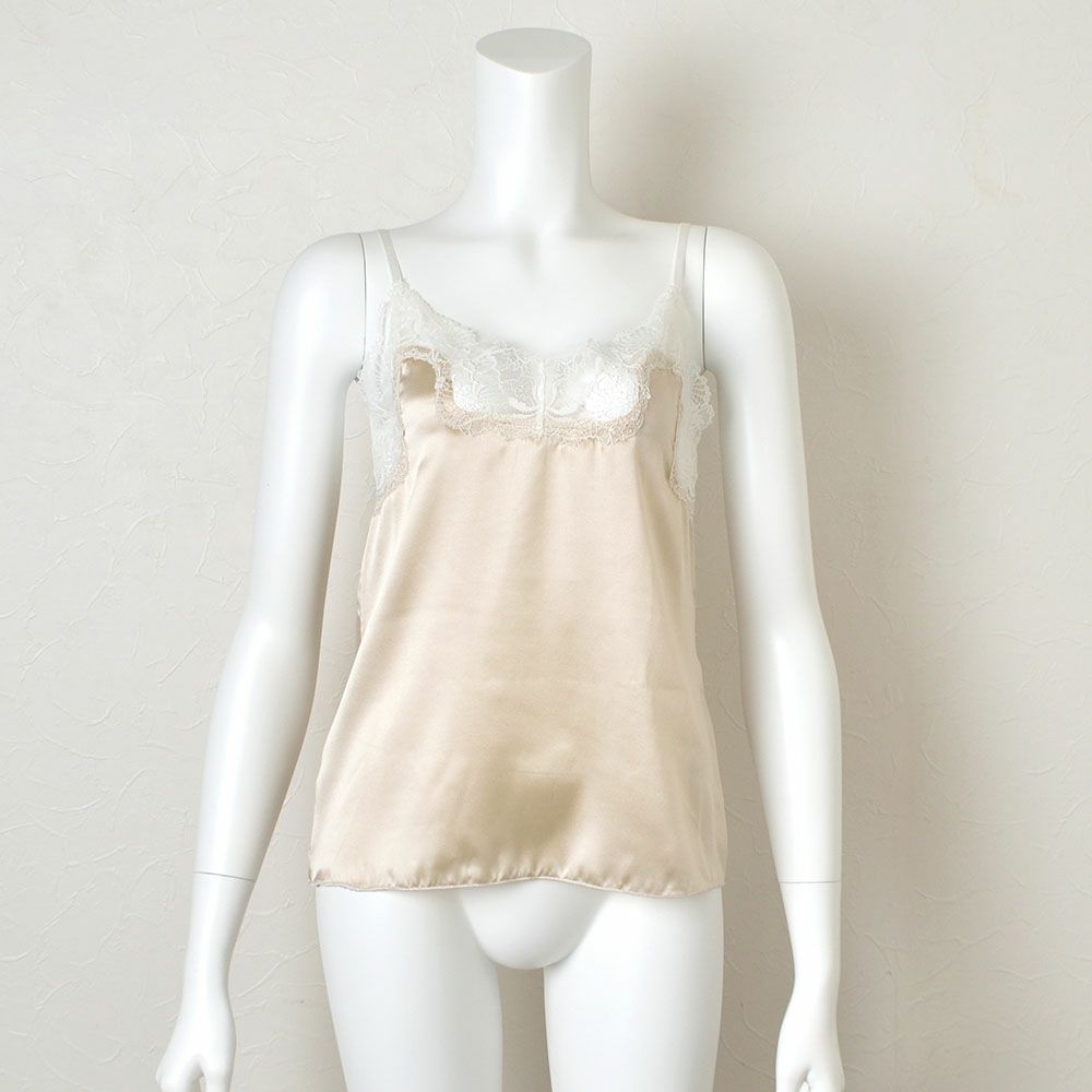 シルクサテン レース付きキャミソール 日本製