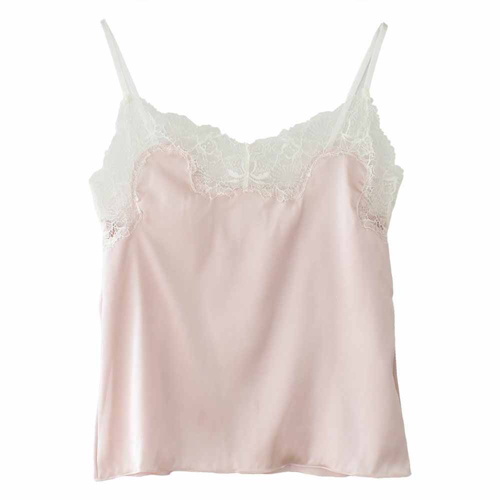 シルクサテン レース付きキャミソール 日本製