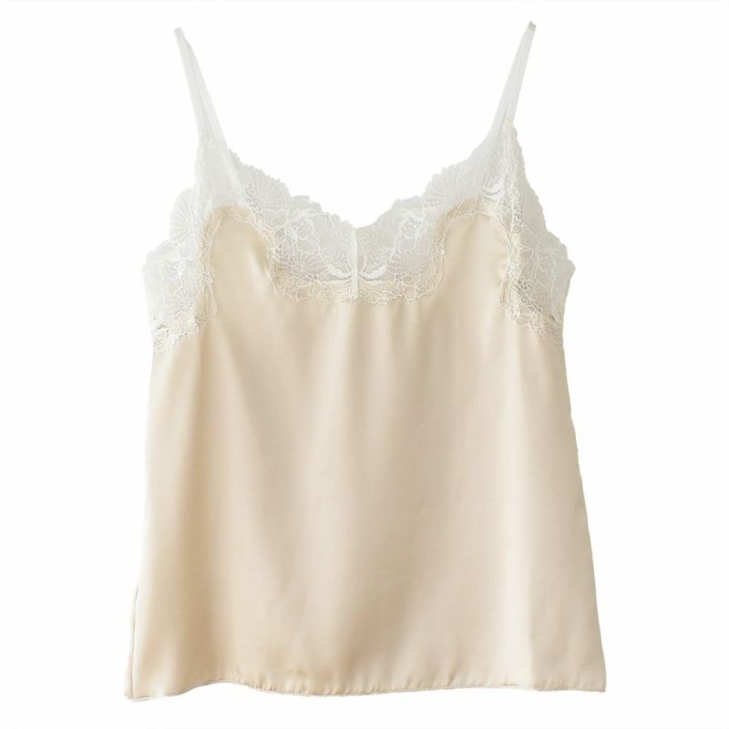 シルクサテン レース付きキャミソール 日本製