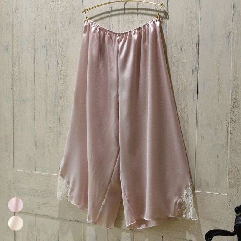  シルクサテン レース付きペチコート 日本製