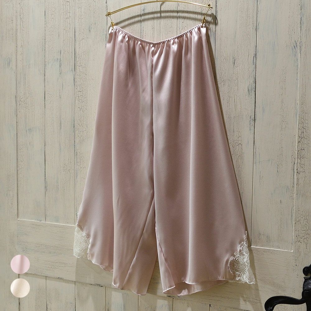  シルクサテン レース付きペチコート 日本製