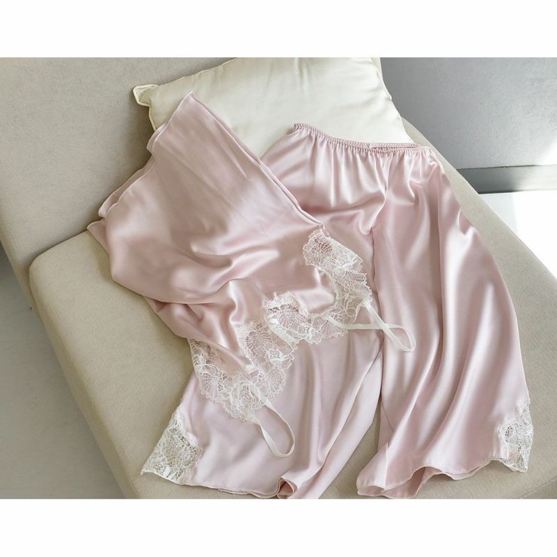  シルクサテン レース付きペチコート 日本製