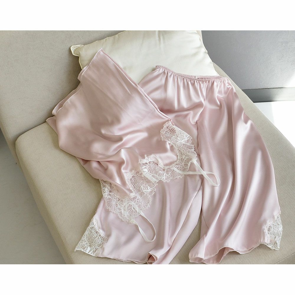  シルクサテン レース付きペチコート 日本製