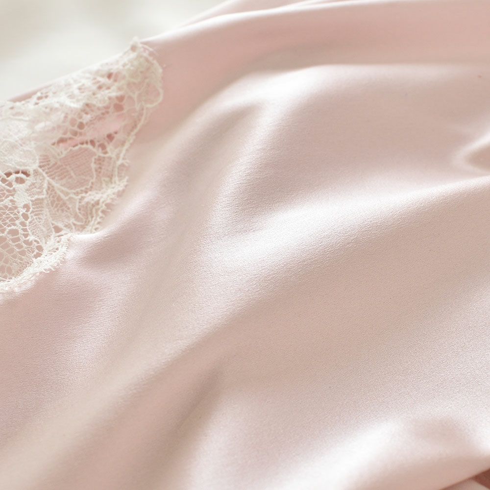  シルクサテン レース付きペチコート 日本製