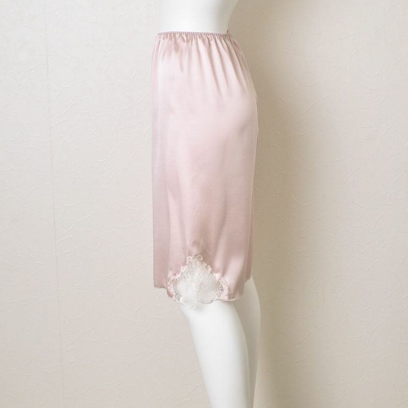  シルクサテン レース付きペチコート 日本製