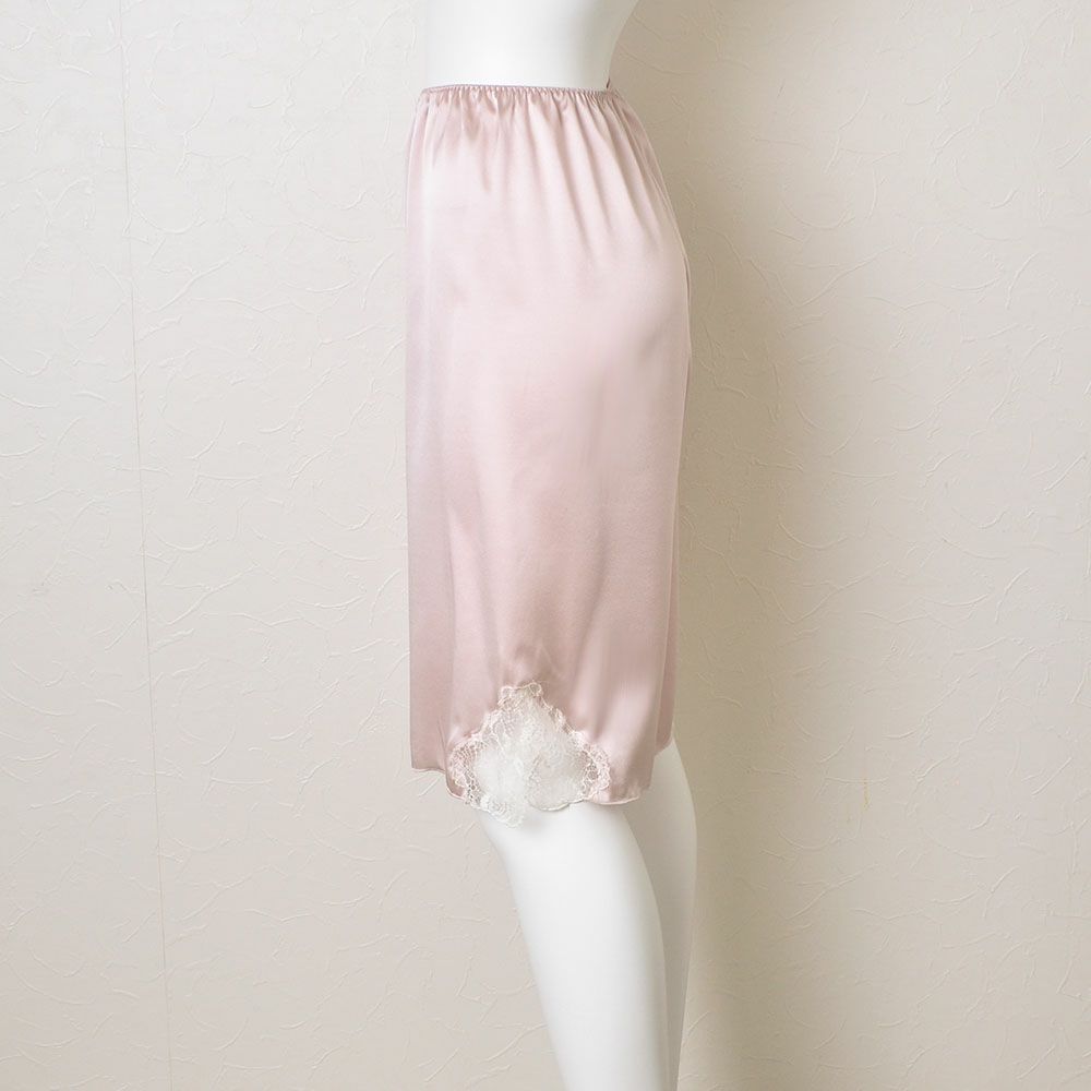  シルクサテン レース付きペチコート 日本製