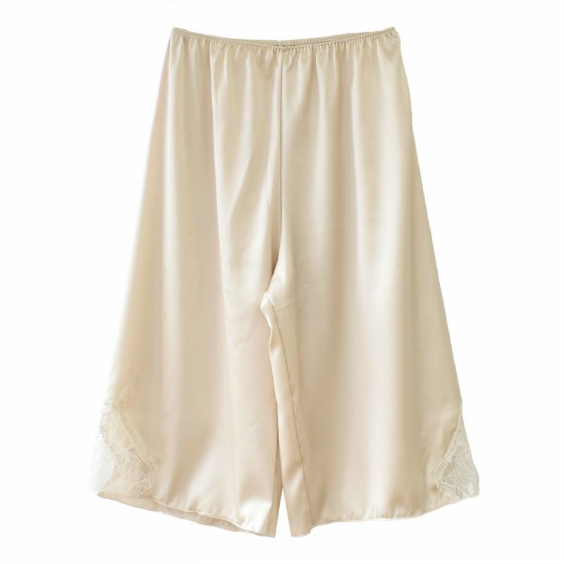  シルクサテン レース付きペチコート 日本製