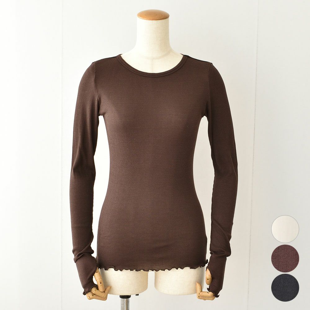 シルク100％ テレコ クルーネック 長袖 インナー 指穴付き 日本製 ウォッシャブル加工