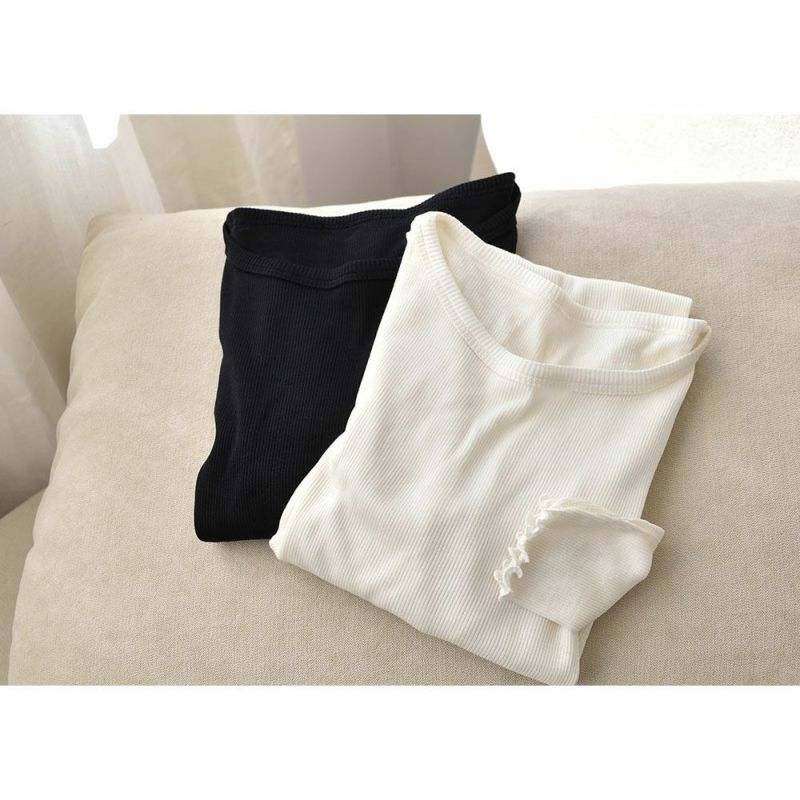 シルク100％ テレコ クルーネック 長袖 インナー 指穴付き 日本製 ウォッシャブル加工