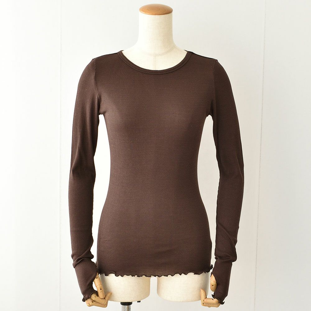 シルク100％ テレコ クルーネック 長袖 インナー 指穴付き 日本製 ウォッシャブル加工