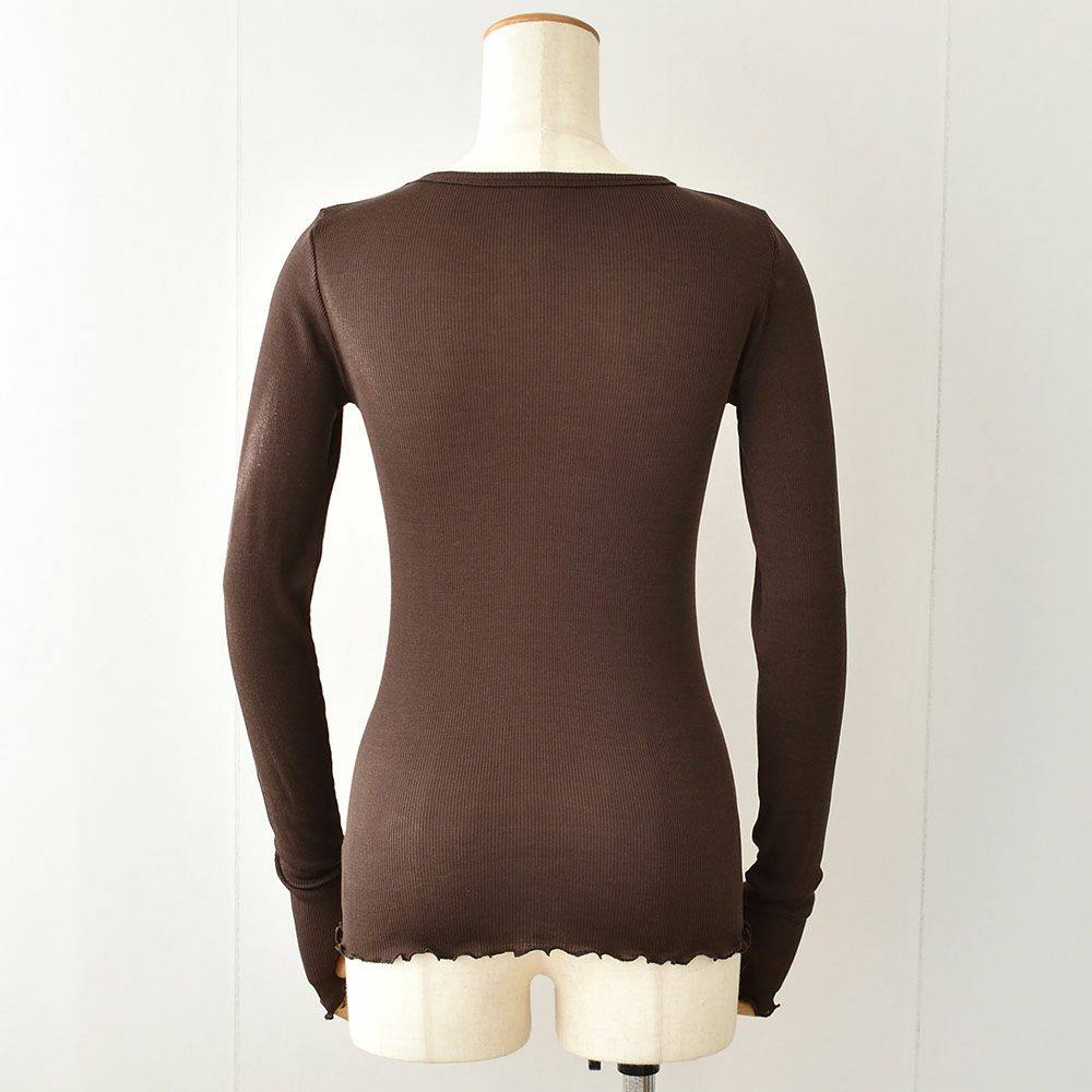 シルク100％ テレコ クルーネック 長袖 インナー 指穴付き 日本製 ウォッシャブル加工