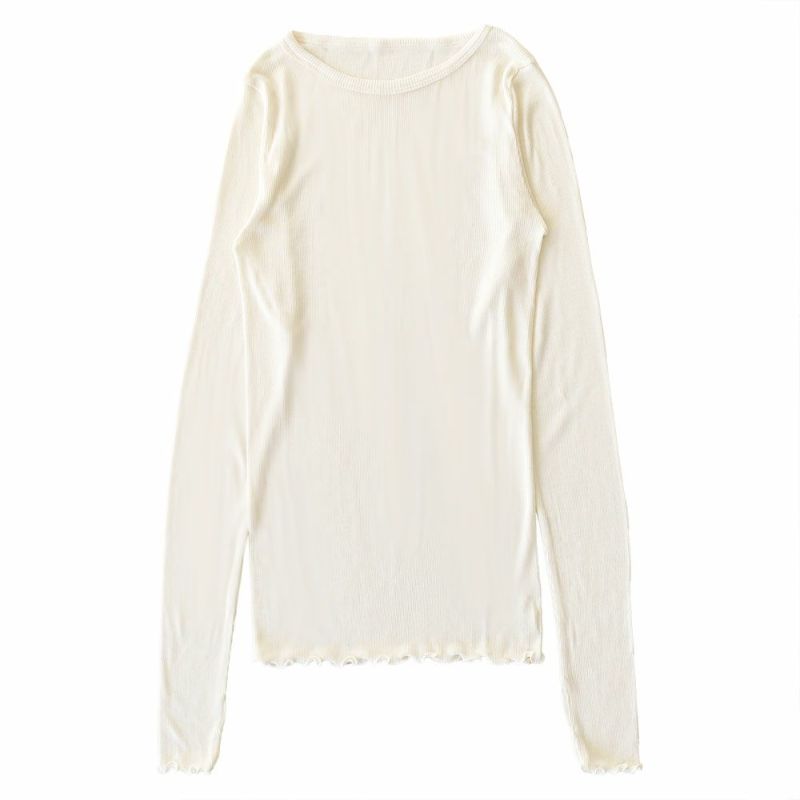 シルク100％ テレコ クルーネック 長袖 インナー 指穴付き 日本製 ウォッシャブル加工