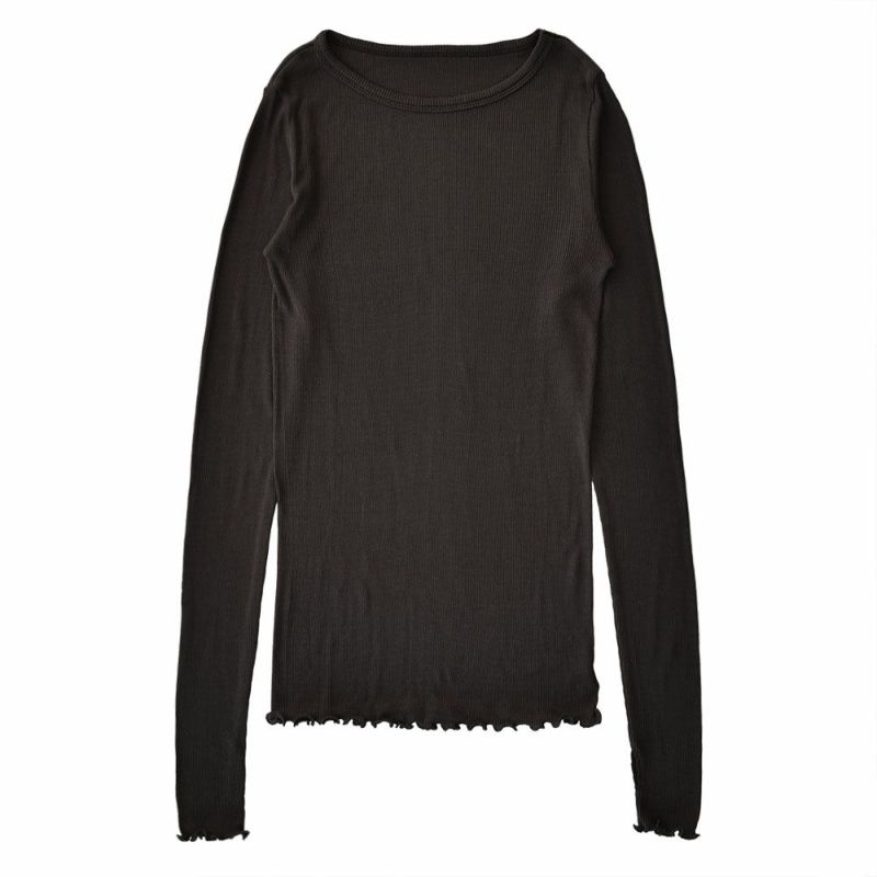 シルク100％ テレコ クルーネック 長袖 インナー 指穴付き 日本製 ウォッシャブル加工