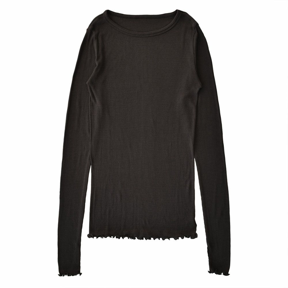 シルク100％ テレコ クルーネック 長袖 インナー 指穴付き 日本製 ウォッシャブル加工