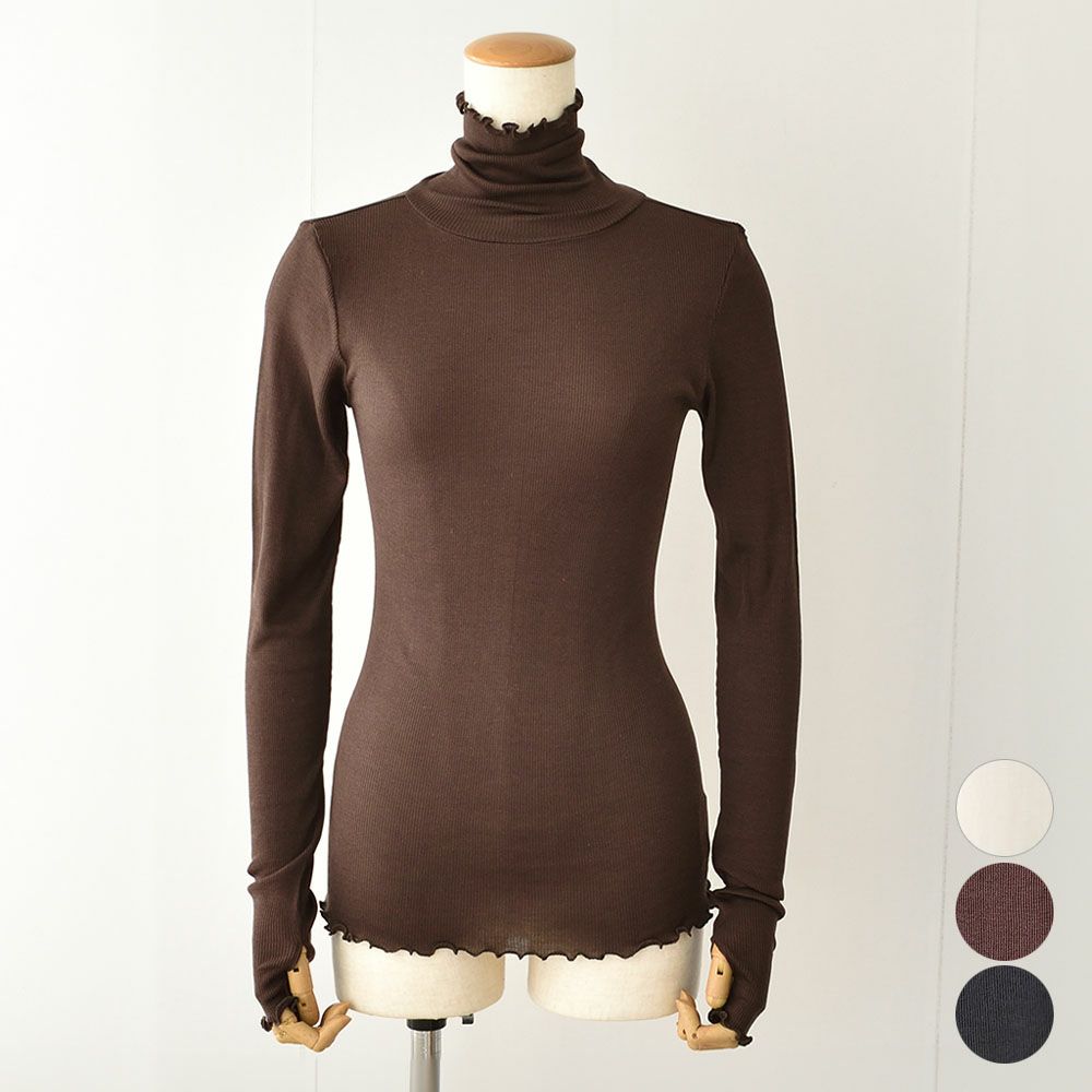 シルク100％ テレコ ハイネック 長袖 インナー 指穴付き 日本製 ウォッシャブル加工