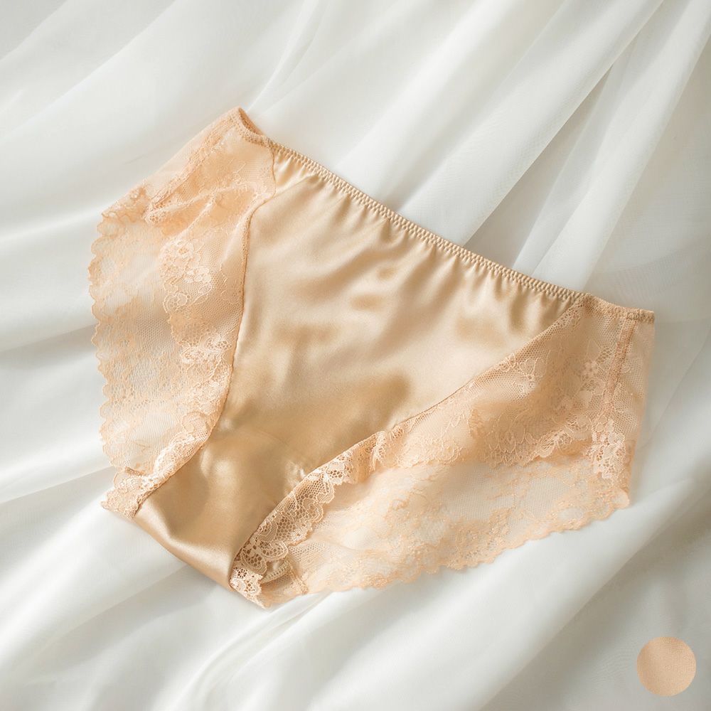 シルクサテン レース付きショーツ 日本製