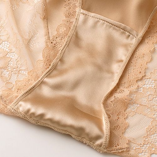 シルクサテン レース付きショーツ 日本製