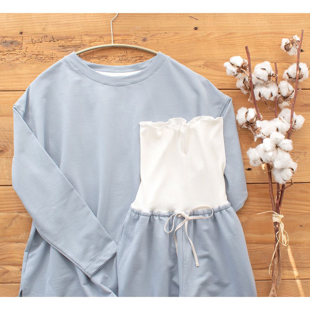 オーガニックコットン パジャマ 上下セット 日本製 トップスとシルク腹巻付きパンツ