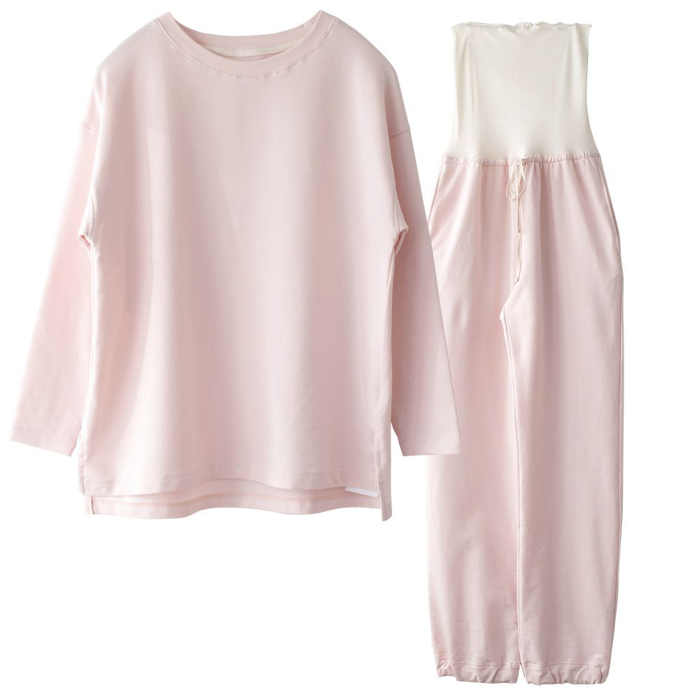 オーガニックコットン パジャマ 上下セット 日本製 トップスとシルク腹巻付きパンツ