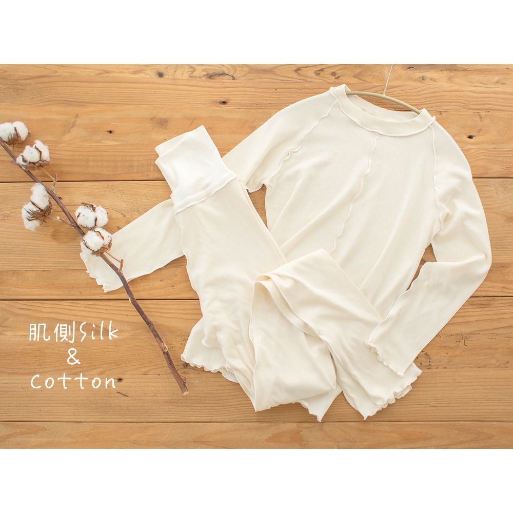 肌側シルク アウトメロー クルーネック パジャマインナー 日本製 表側コットン
